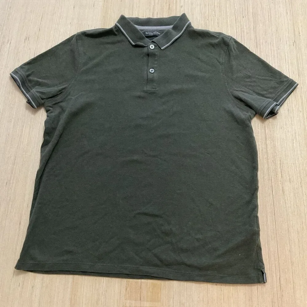 Banana Republic Luxe Touch Polo Shirt Short Sleeve Casual Top Olive Green Large